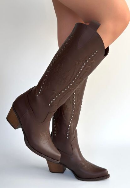 Meof Acı Kahve Cilt Topuklu Çizme