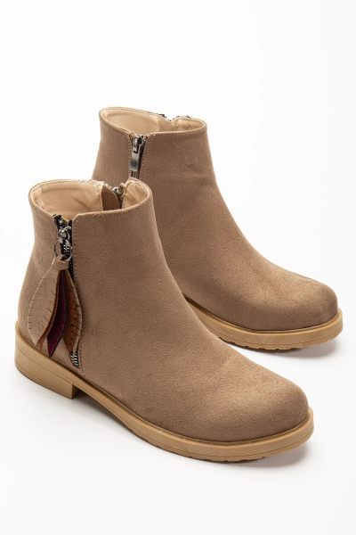 165-205 Vizon Süet  Yaprak Desenli Fermuarlı Günlük Kadın Bot