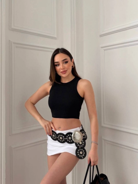 Kadın Halter Yaka Fitilli Esnek Crop Atlet