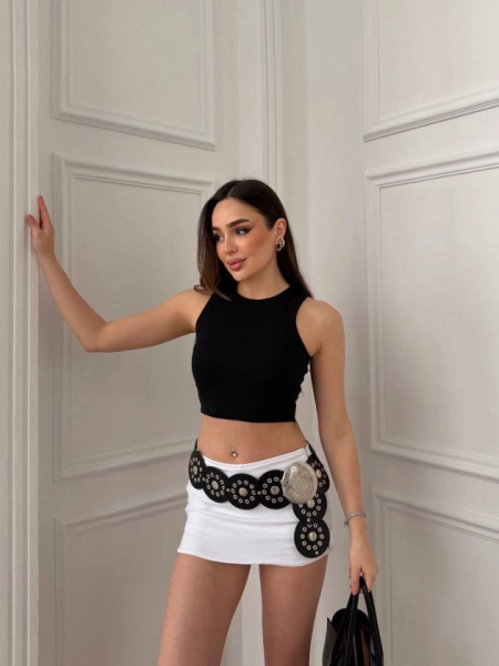Kadın Halter Yaka Fitilli Esnek Crop Atlet