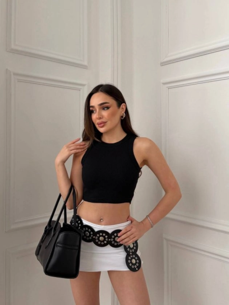 Kadın Halter Yaka Fitilli Esnek Crop Atlet