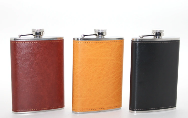 Paslanmaz Çelik Tekli 9 Oz Derili Matara
